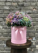 Цветочная композиция из Гипсофила и Розы в шляпной коробке в Турочак