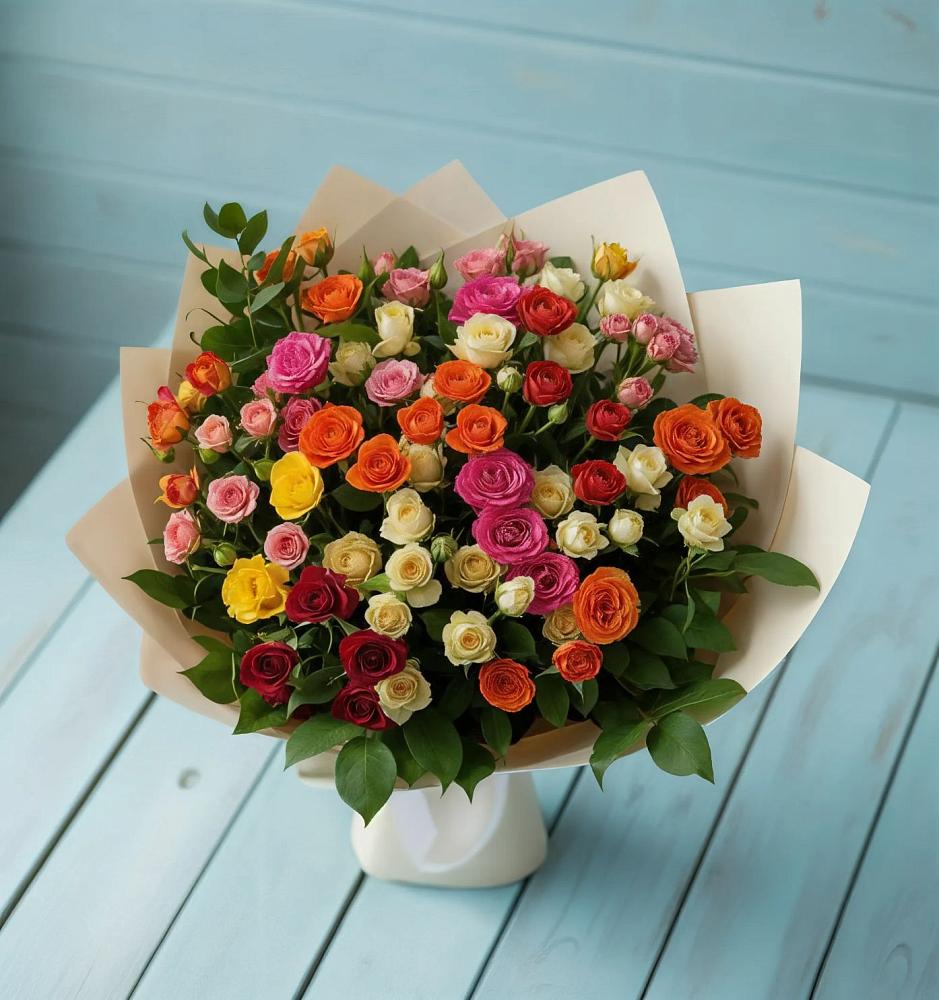Букет Микс из разноцветных кустовых роз в Турочак