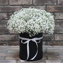 Цветочная композиция из Гипсофила в шляпной коробке в Турочак