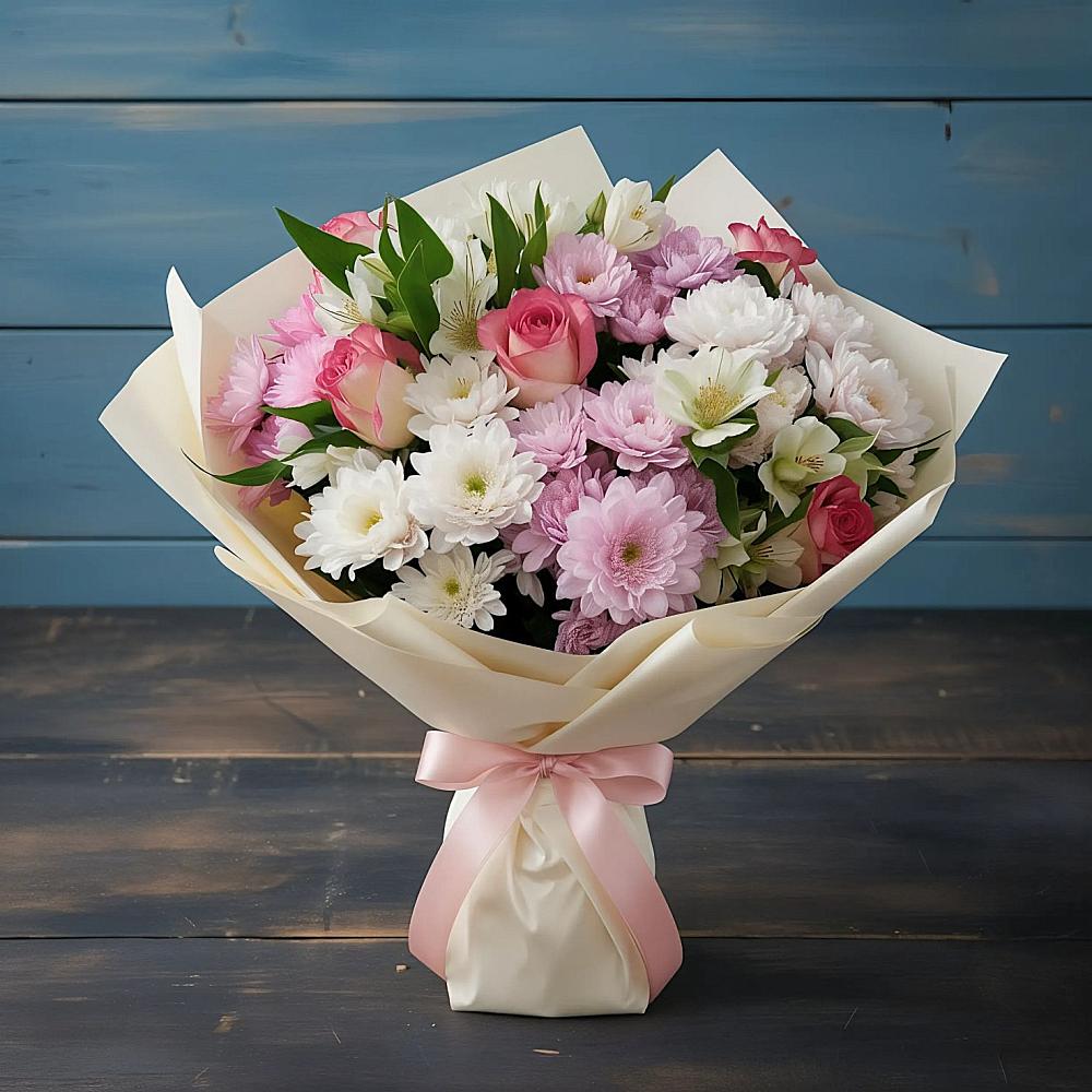 Букет цветов из: Хризантемы, Альстромерии и Розы в Турочак